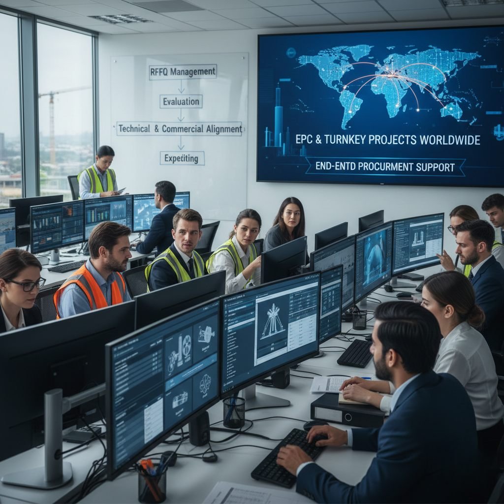 Project procurement support team managing RFQs, vendor evaluation and expediting for an EPC project
